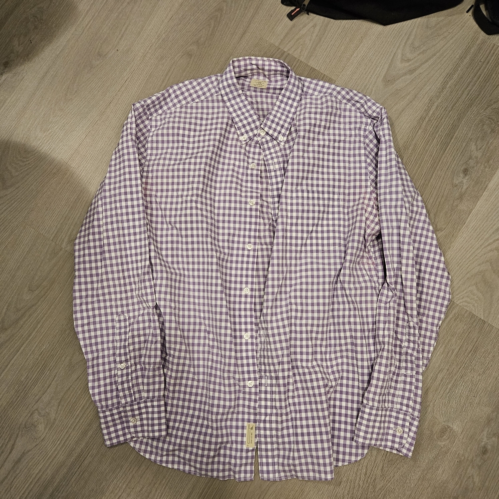 J. Crew Purple and White Gingham Button-Down Shirt